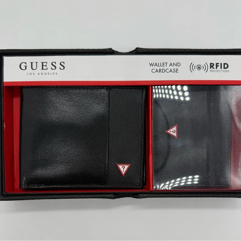 New GUESS Men’s Black Wallet & Card Case Set RFID Protection 31GU330009 MSRP$58
